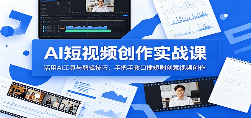 AI短视频创作实战课：活用AI工具与剪辑技巧，手把手教口播短剧创意视频创作|网创挖金社