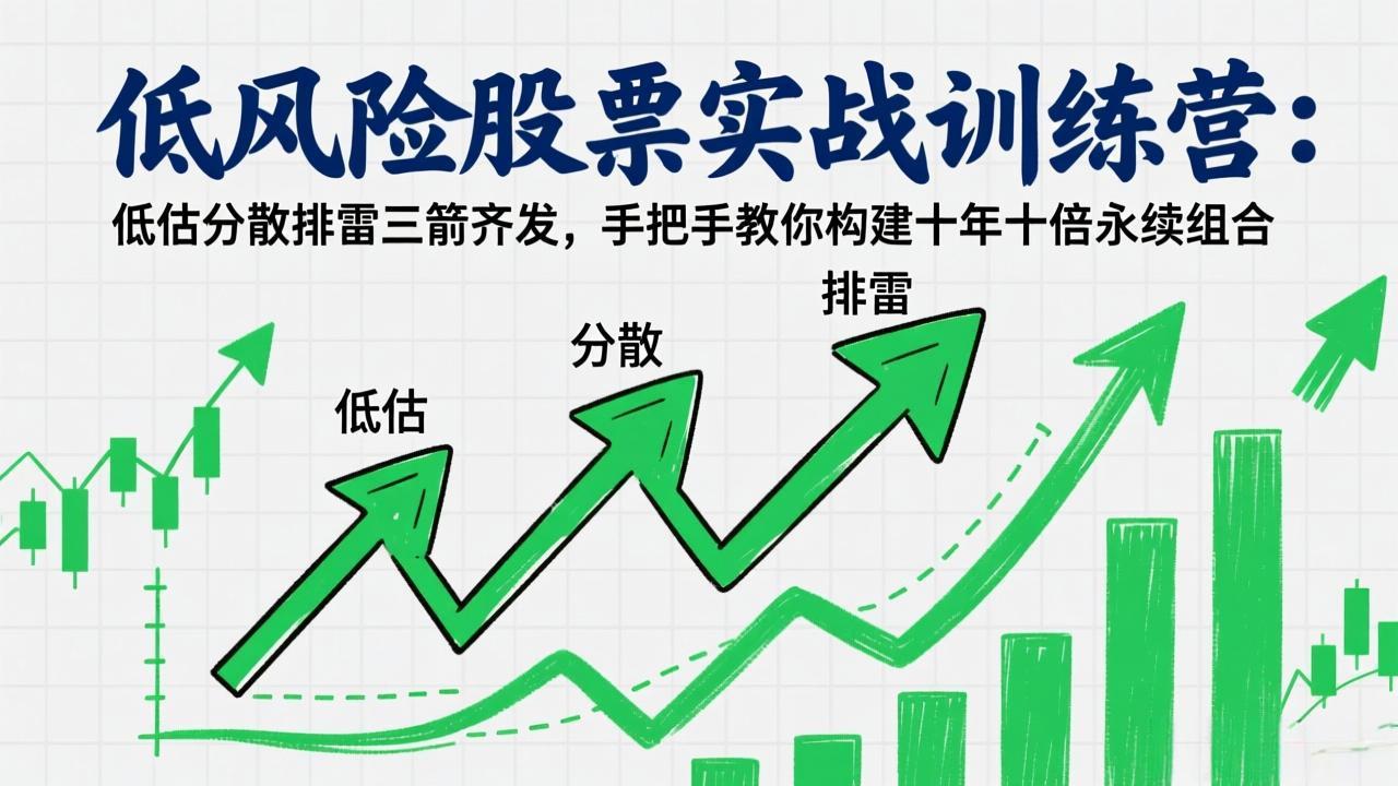 低风险股票实战训练营：低估分散排雷三箭齐发，手把手教你构建十年十倍永续组合|网创挖金社