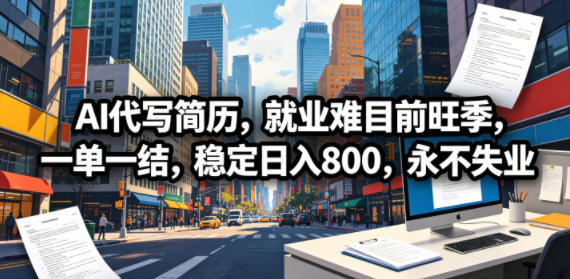 AI代写简历，就业难目前旺季，一单一结，稳定日入800，永不失业|网创挖金社