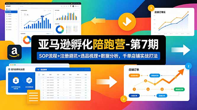 亚马逊孵化陪跑营-第7期:SOP流程+注册避坑+选品梳理+数据分析,千单店铺实战打法|网创挖金社