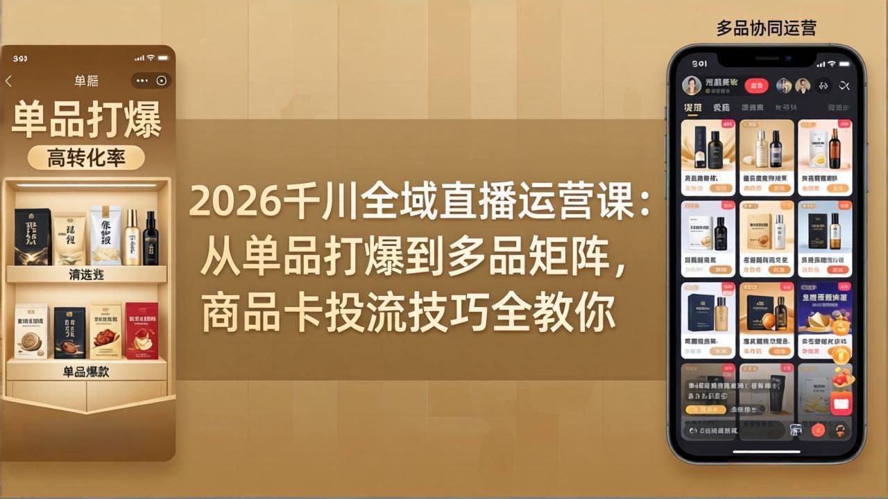 2026千川全域直播运营课：从单品打爆到多品矩阵，商品卡投流技巧全教你|网创挖金社