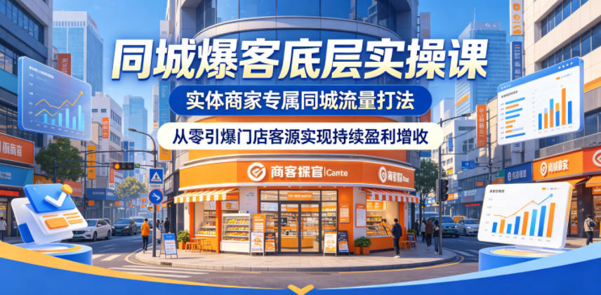 同城爆客底层实操课，实体商家专属同城流量打法，从零引爆门店客源实现持续盈利增收|网创挖金社