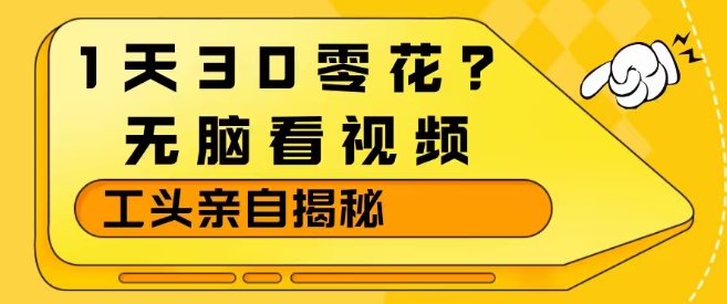 1天30零花？无脑看视频，大佬亲自揭秘|网创挖金社