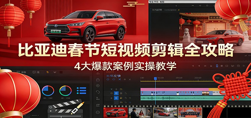 比亚迪春节短视频剪辑全攻略，4大爆款案例实操教学|网创挖金社