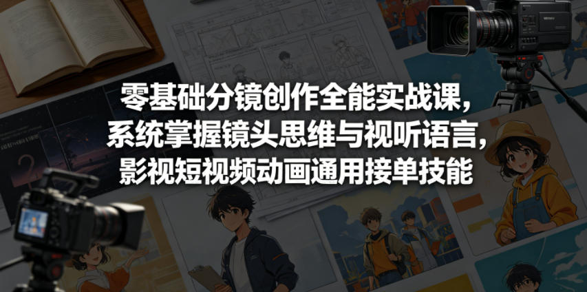 零基础分镜创作全能实战课，系统掌握镜头思维与视听语言，影视短视频动画通用接单技能|网创挖金社