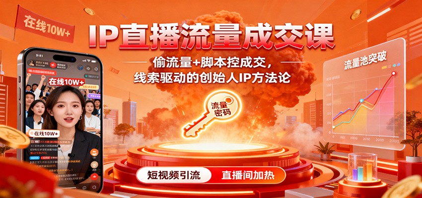 IP直播流量成交课：偷流量+脚本控成交，线索驱动的创始人IP方法论|网创挖金社