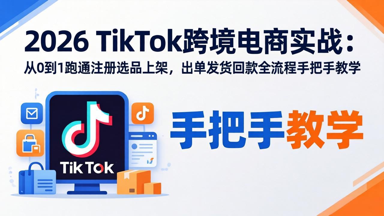 2026TikTok跨境电商实战-更新：从0到1跑通注册选品上架，出单发货回款全流程手把手教学|网创挖金社