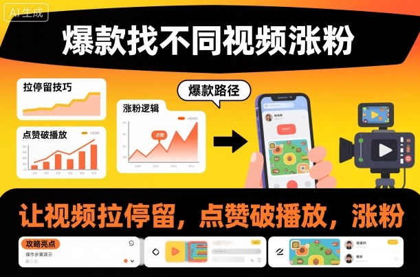 爆款找不同视频涨粉，让视频拉停留，实现点赞，破播放，涨粉|网创挖金社