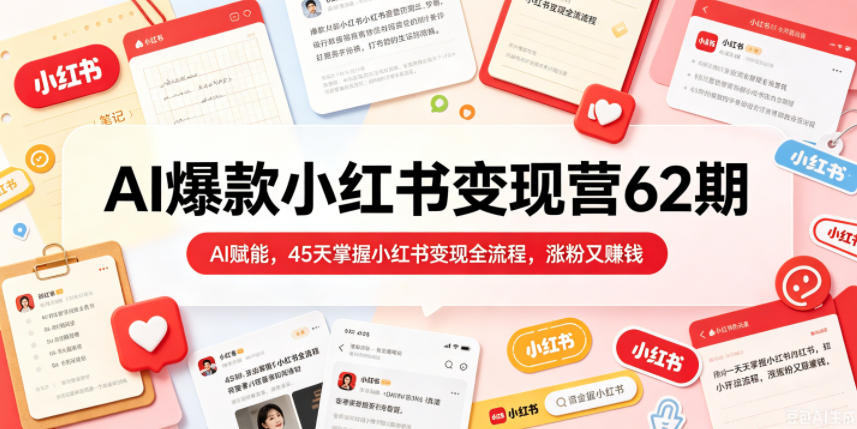 AI爆款小红书变现营62期2026年5月，AI赋能，45天掌握小红书变现全流程，涨粉又賺钱|网创挖金社
