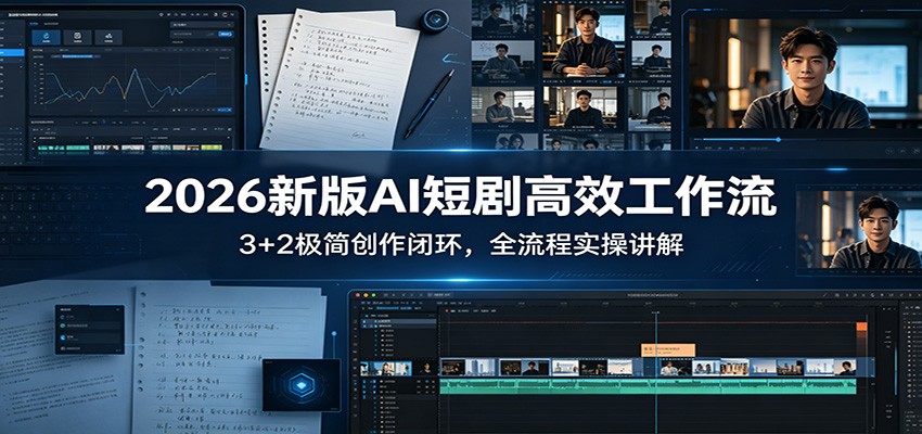2026新版AI短剧高效工作流：3+2极简创作闭环，全流程实操讲解|网创挖金社