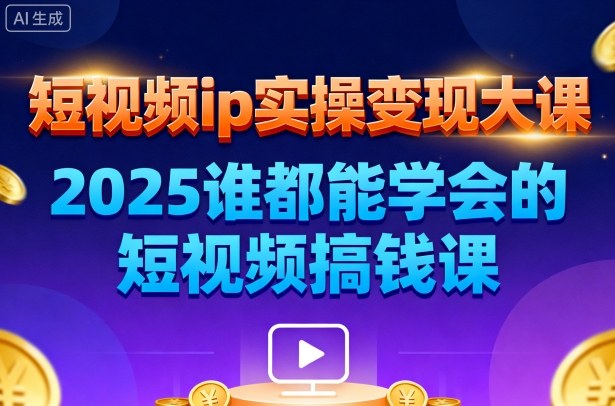 短视频ip实操变现大课，7月26-27日广州站线下课，2025谁都能学会的短视频搞钱课|网创挖金社