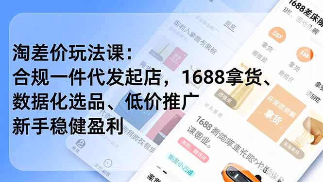 淘差价玩法课：合规一件代发起店，1688拿货、数据化选品、低价推广，新手稳健盈利(更新12月|网创挖金社