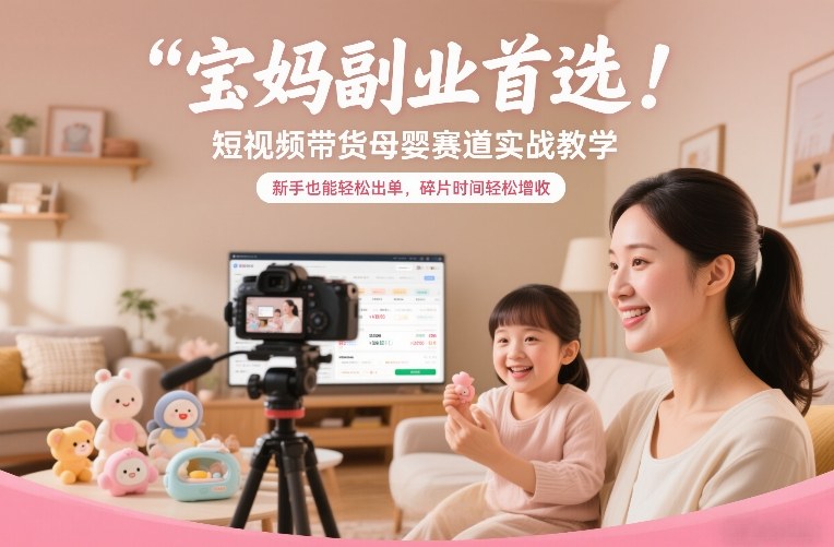 宝妈副业首选！短视频带货母婴赛道实战教学，新手也能轻松出单，碎片时间轻松增收|网创挖金社