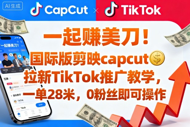 一起賺美刀!国际版剪映capcut拉新TikTok推广教学,一单28米,0粉丝即可操作(附推广入口和教学)|网创挖金社