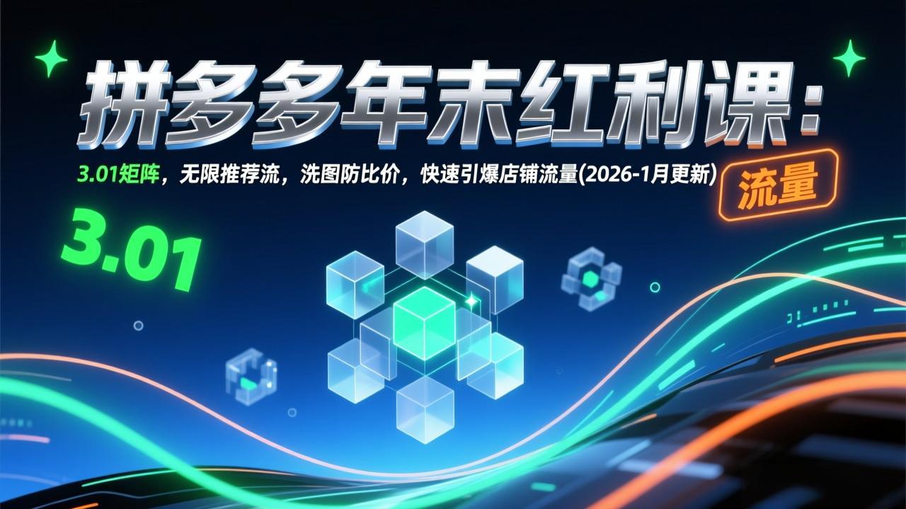 拼多多年末红利课:3.01矩阵,无限推荐流,洗图防比价,快速引爆店铺流量(2026-1月更新|网创挖金社