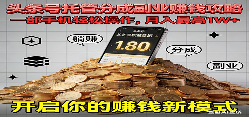 全程托管今日头条，一部手机就可以开干，最高躺赚1W+|网创挖金社