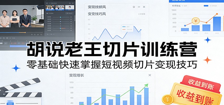 胡说老王切片训练营，零基础快速掌握短视频切片变现技巧|网创挖金社