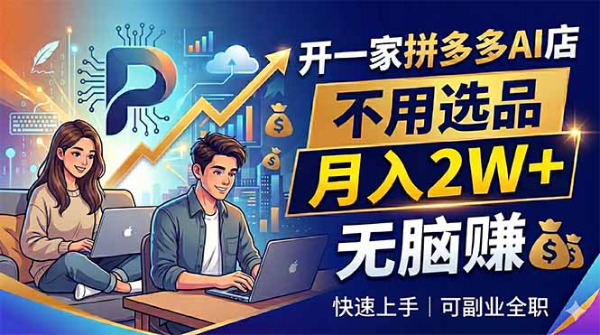 开一家拼多多AI店，不用选品，月入2W+，无脑赚，可副业全职|网创挖金社