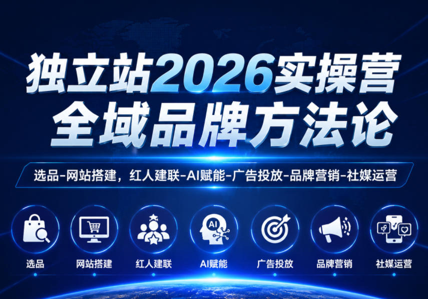 独立站2026实操营，全域品牌方法论，选品-网站搭建，红人建联-AI赋能-广告投放-品牌营销-社煤运营|网创挖金社
