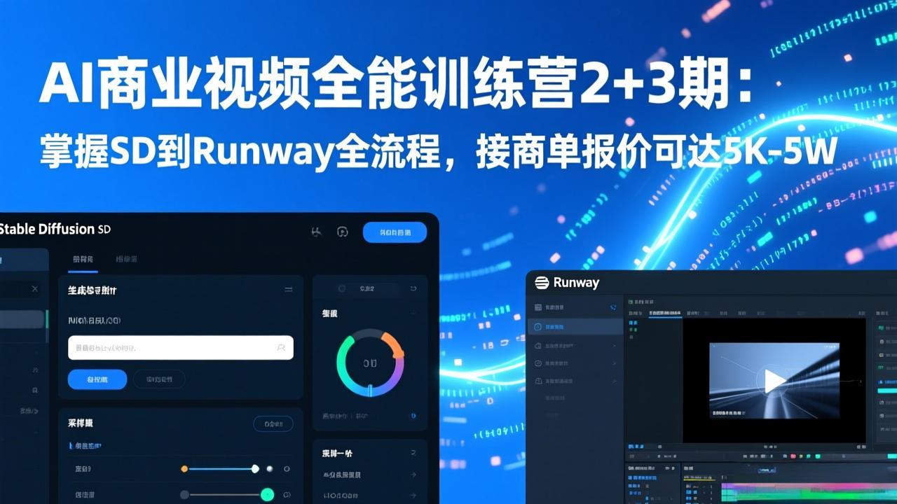 AI商业视频全能训练营2+3期：掌握SD到Runway全流程，接商单报价可达5K-5W|网创挖金社