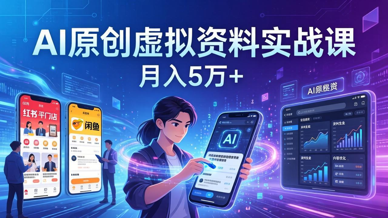AI原创虚拟资料实战课：2026新机会，小红书闲鱼开店，普通人用AI轻松变现，月入5万+|网创挖金社