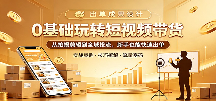 0基础玩转短视频带货：从拍摄剪辑到全域投流，新手也能快速出单|网创挖金社