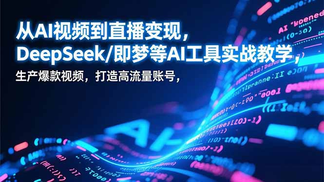 从AI视频到直播变现，DeepSeek/即梦等AI工具实战教学，生产爆款视频，打造高流量账号|网创挖金社