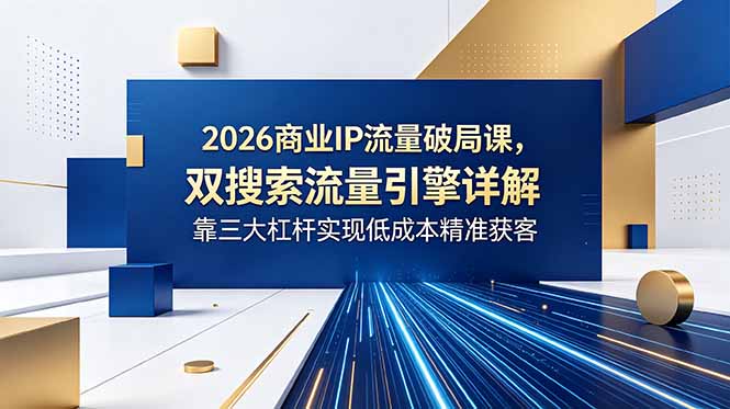 2026商业IP流量破局课,双搜索流量引擎详解,靠三大杠杆实现低成本精准获客|网创挖金社