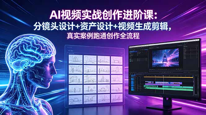 AI视频实战创作进阶课：分镜头设计+资产设计+视频生成剪辑，真实案例跑通创作全流程|网创挖金社