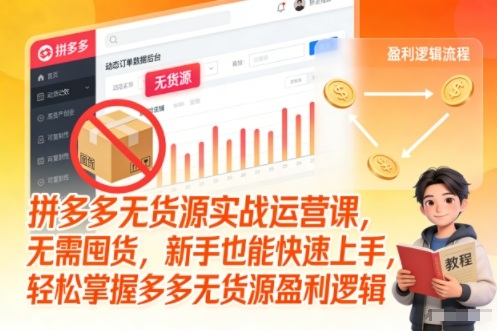 拼多多无货源实战运营课，无需囤货，新手也能快速上手，轻松掌握多多无货源盈利逻辑|网创挖金社