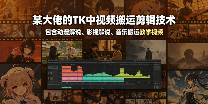 某大佬的TK中视频搬运剪辑技术,包含动漫解说、影视解说、音乐搬运教学视频|网创挖金社