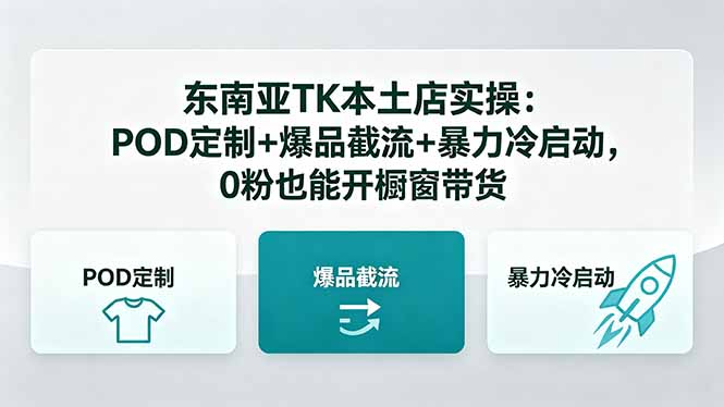 东南亚TK本土店实操:POD定制+爆品截流+暴力冷启动,0粉也能开橱窗带货|网创挖金社