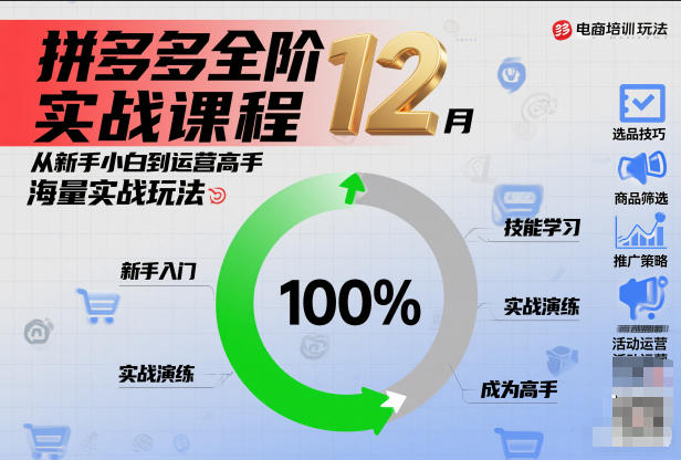 拼多多全阶实战课程12月，从新手小白到运营高手，海量实战玩法|网创挖金社