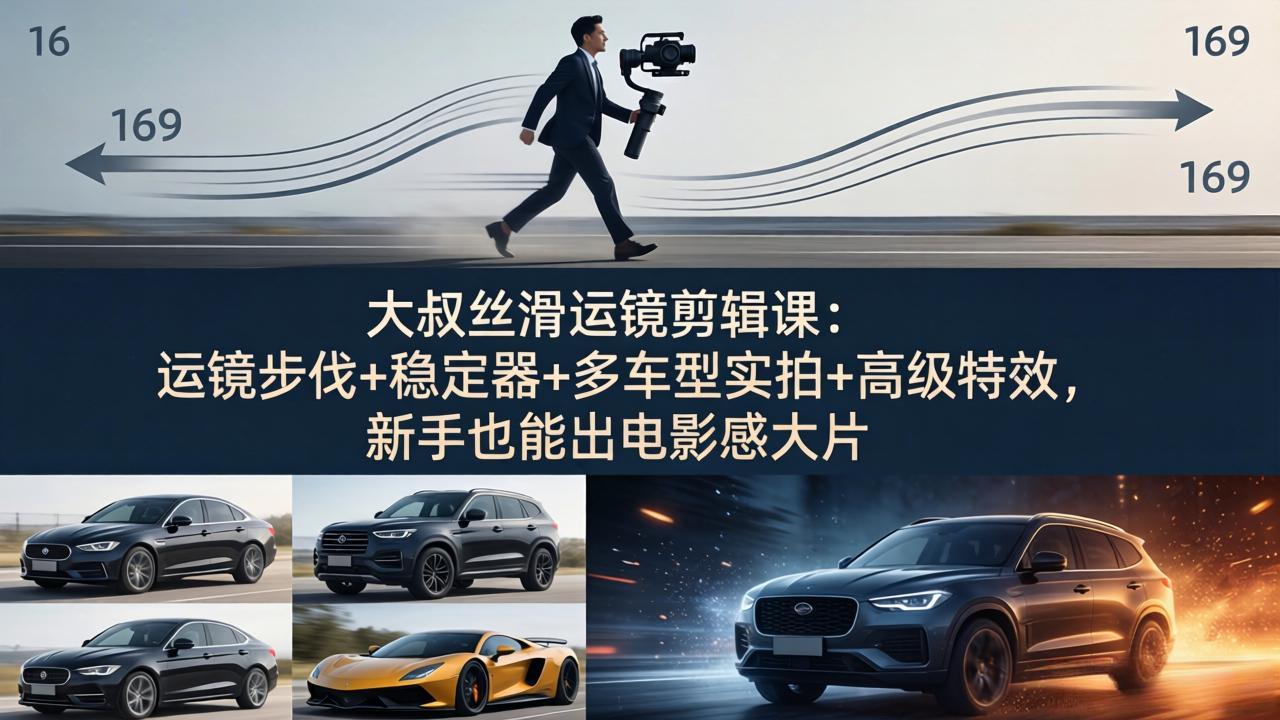 大叔丝滑运镜剪辑课：运镜步伐+稳定器+多车型实拍+高级特效，新手也能出电影感大片|网创挖金社