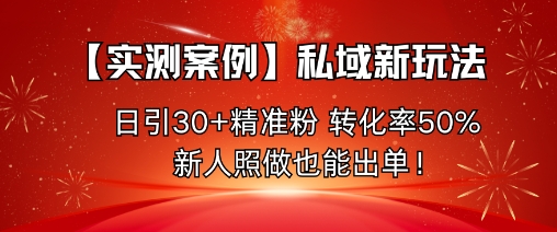 【实测案例】私域新玩法，日引30+精准粉，转化率50%，新人照做也能出单！|网创挖金社