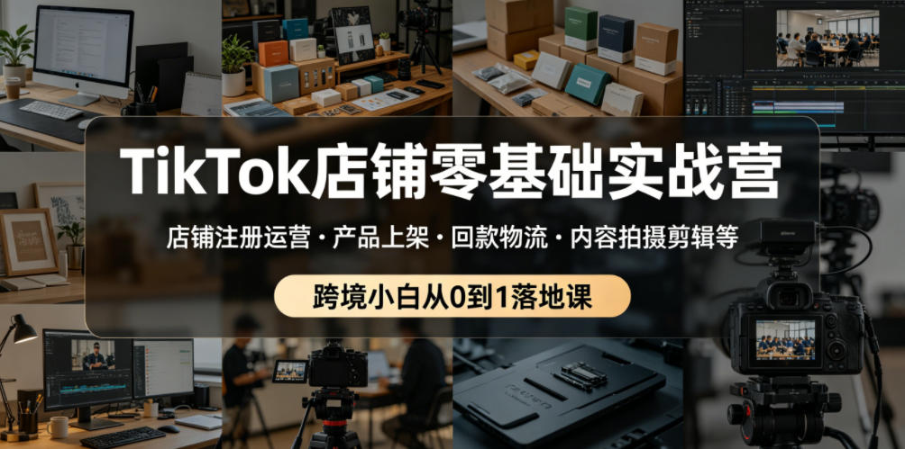 TikTok店铺零基础实战营,店铺注册运营・产品上架・回款物流・内容拍摄剪辑等 ,跨境小白从0到1落地课|网创挖金社