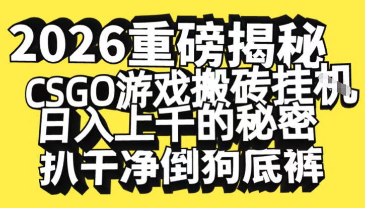 2026开年重磅解密，CSGO游戏搬砖挂G日入1k+的秘密，把倒狗的底裤扒干【揭秘】|网创挖金社
