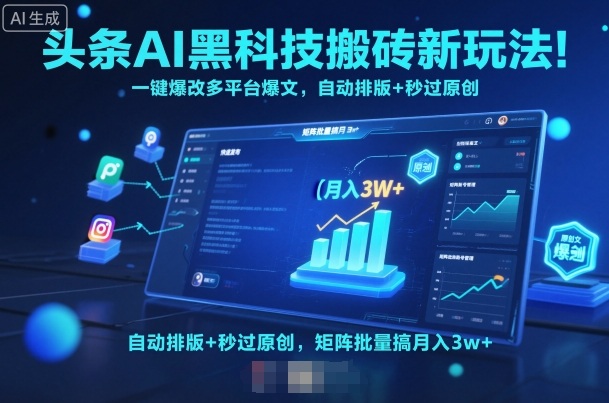 头条AI黑科技搬砖新玩法！一键爆改多平台爆文，自动排版+秒过原创，矩阵批量搞月入3w+【揭秘】|网创挖金社