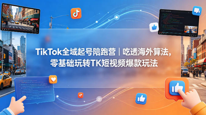 TikTok全域起号陪跑营|吃透海外算法,零基础玩转TK短视频爆款玩法|网创挖金社