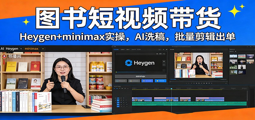 图书短视频带货：Heygen+minimax实操，AI洗稿 ，批量剪辑出单|网创挖金社