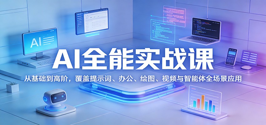 AI全能实战课：从基础到高阶，覆盖提示词、办公、绘图、视频与智能体全场景应用|网创挖金社
