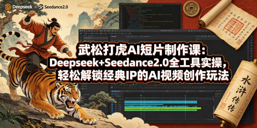 武松打虎AI短片制作课：Deepseek+Seedance2.0全工具实操，轻松解锁经典IP的AI视频创作玩法|网创挖金社