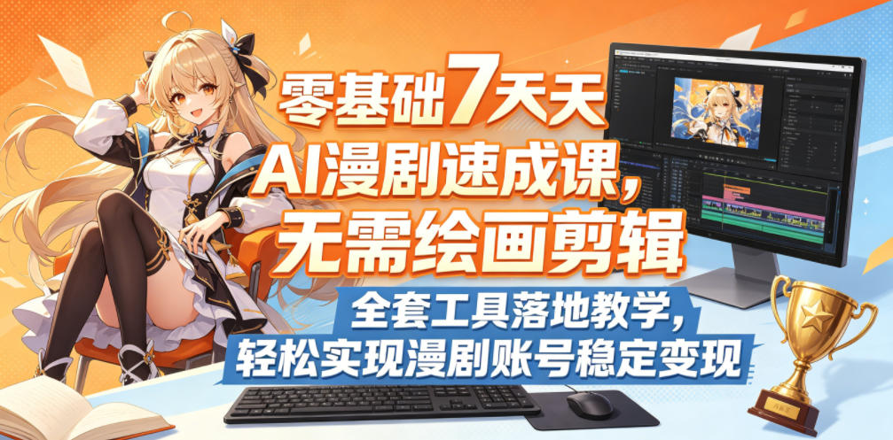 零基础7天AI漫剧速成课，无需绘画剪辑，全套工具落地教学，轻松实现漫剧账号稳定变现|网创挖金社