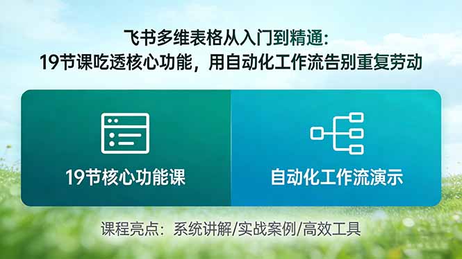 飞书多维表格从入门到精通：19节课吃透核心功能，用自动化工作流告别重复劳动|网创挖金社