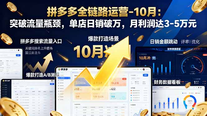 拼多多全链路运营-10月：突破流量瓶颈，单店日销破万，月利润达3-5万元|网创挖金社