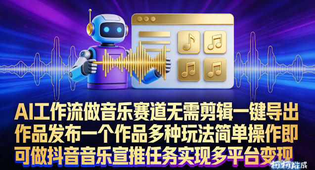AI工作流做音乐赛道，无需剪辑，一键导出作品发布，一个作品多种玩法，简单操作即可做抖音音乐宣推任务|网创挖金社