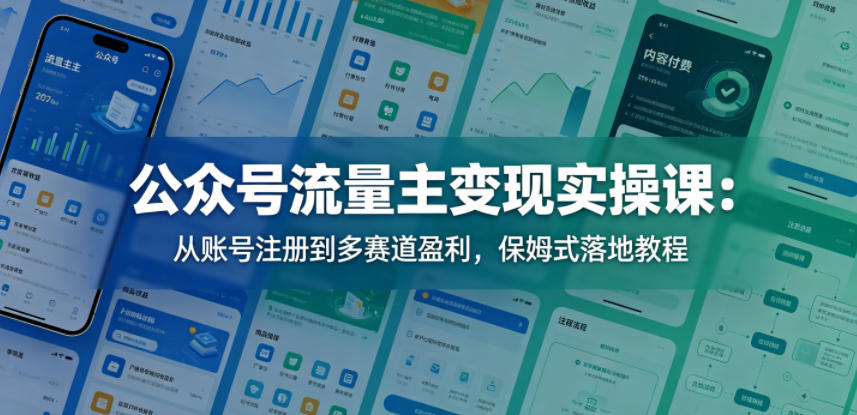 公众号流量主变现实操课：从账号注册到多赛道盈利，保姆式落地教程|网创挖金社
