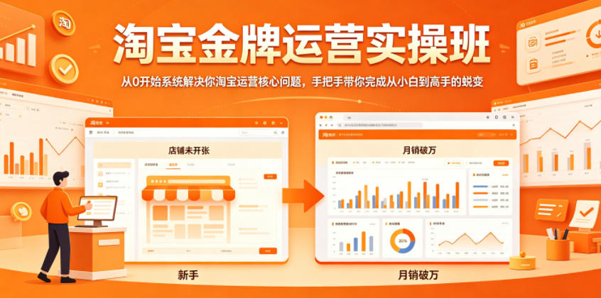 淘宝金牌运营实操班，从0开始系统解决你淘宝运营核心问题，手把手带你完成从小白到高手的蜕变|网创挖金社