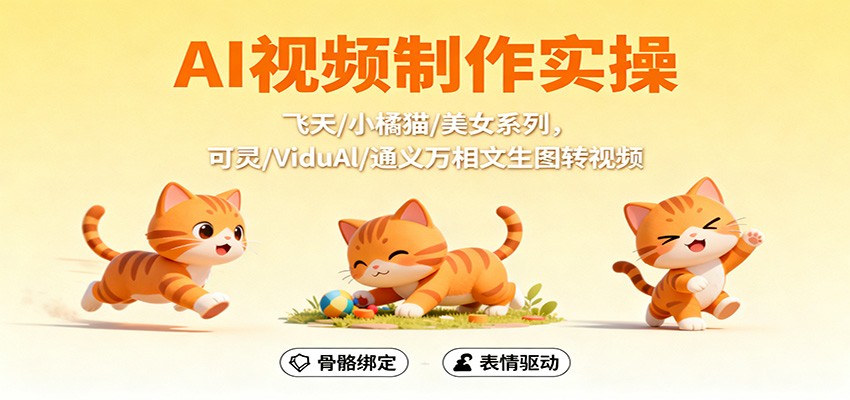 AI视频制作实操，飞天/小橘猫/美女系列，可灵/ViduAl/通义万相文生图转视频|网创挖金社