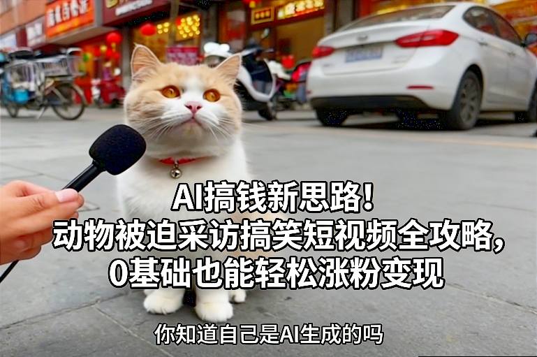 AI搞钱新思路！动物被迫采访搞笑短视频全攻略，0基础也能轻松涨粉变现|网创挖金社